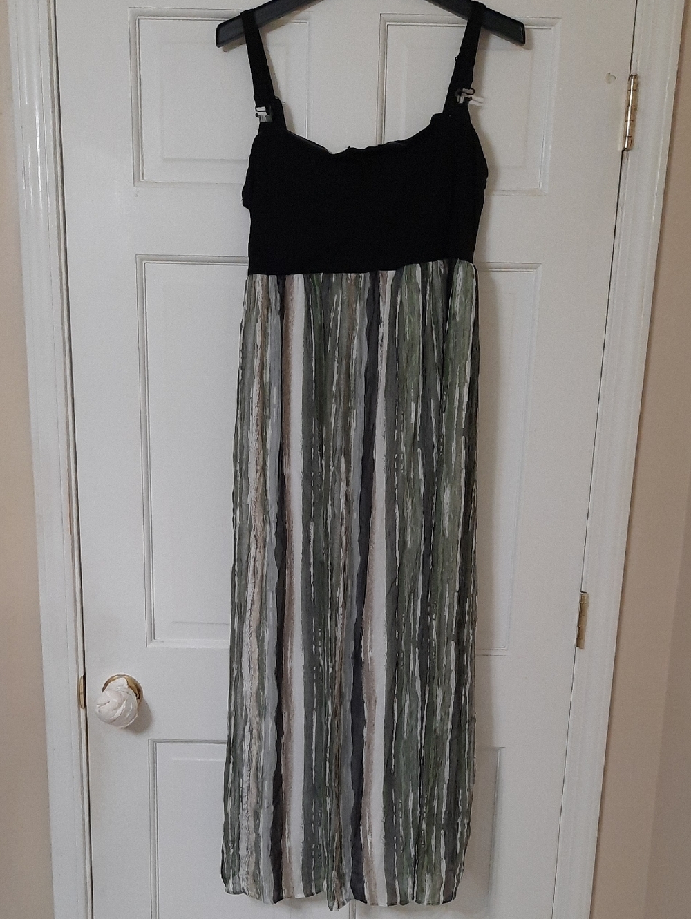 Style & Co. Black Bodice Maxi Dress with Olive and Cream Stripes